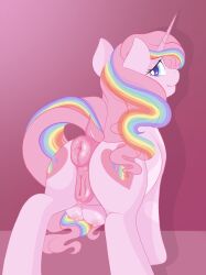 absurd_res alicorn animal_genitalia animal_pussy anus breasts crotch_breasts crotchboobs cutie_mark equid equine equine_genitalia equine_pussy fan_character female feral friendship_is_magic genitals hair hasbro hi_res horn horse mammal multicolored_hair my_little_pony nude pink_body pink_hair pinksatin pinksatinpony2 pony presenting puffy_anus pussy rainbow_hair simple_background solo wings