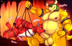 2023 2boys absurd_res animal_genitalia animal_penis anthro anthro_on_anthro anthro_penetrated anthro_penetrating anthro_penetrating_anthro armband arms_tied balls balls_size_difference belly bent_leg biceps big_balls big_dom_small_sub big_muscles big_penis bodily_fluids bondage bound bowser bracelet canid canine canine_genitalia canine_penis canis cave claws collar deltoids dominant dripping duo english_text eyebrows fur gay genital_fluids genitals hair hi_res horn humanoid_genitalia humanoid_penis irrumatio jewelry knot koopa legs_tied male male/male male_only male_penetrated male_penetrating male_penetrating_male mammal mario_(series) motion_lines musclegut muscles muscular muscular_anthro muscular_male narrowed_eyes nintendo nipples non-mammal_balls non-mammal_nipples nude obliques oral oral_penetration pawpads pecs penetration penile penis penis_in_mouth penis_size_difference precum precum_drip saliva saliva_drip saliva_on_penis saliva_string scalie sex shell size_difference smile sound_effects spiked_armband spiked_bracelet spiked_collar spiked_shell spiked_tail spikes spikes_(anatomy) standing suspension suspension_bondage sweat text thick_penis thick_thighs thrusting tuft vein wolf zourik