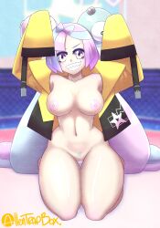 2023 allentrap blue_hair breasts female female_only iono_(pokemon) nintendo nipples pink_hair pokemon pokemon_sv purple_eyes pussy thick_thighs thighs yellow_eyes