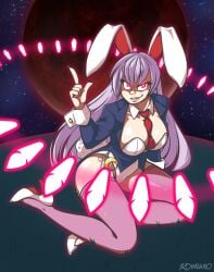 1girls bunnysuit cleavage danmaku furdynamo high_heels large_ass large_breasts lips reisen_udongein_inaba smile thick_thighs thighhighs touhou wide_hips