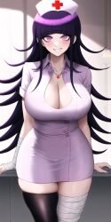 1girls ai_generated bandages big_breasts cleavage danganronpa danganronpa_2:_goodbye_despair female female_only hanging_breasts hospital huge_breasts large_breasts looking_at_viewer n.c.b_ai nai_diffusion necklace nurse nurse_cap nurse_uniform smile smirk solo stable_diffusion thick_thighs thighhighs tsumiki_mikan