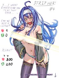 1girls alboeire alternate_version_available bad_censor bare_midriff bare_thighs blue_panties breasts censored covering detached_sleeves english_text exhausted female female_only fingerless_gloves fire_emblem fire_emblem:_path_of_radiance fire_emblem:_radiant_dawn gloves green_eyes large_breasts long_hair long_sleeves looking_back meme mia_(fire_emblem) midriff nintendo open_mouth panties purple_hair solo striped_panties stripping sunlight sweat sweating sweaty text thighhighs thighs topless twitter_strip_game_(meme) underwear undressing white_background white_panties