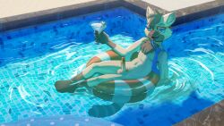 1boy absurd_res alcohol anonymous_artist anthro balls beverage erect_penis erection eyewear facing_viewer felid feline full_body genitals glasses hi_res lifesaver looking_at_viewer male male_only mammal necktie oliver_katzov outdoors penis pool smile solo tail water