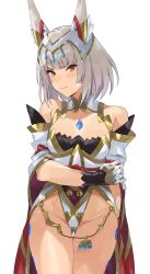 1girls ass_visible_through_thighs bare_hips bare_thighs breasts cat_ears catgirl core_crystal female grey_hair hips kamu_(kamuuei) nia nia_(blade) nia_(xenoblade) short_hair small_breasts smile solo thighs white_background xenoblade_(series) xenoblade_chronicles_2 xenoblade_chronicles_3