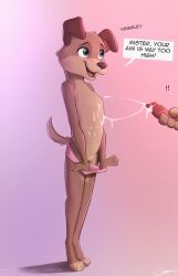 1boy 1girls absurd_res animal_genitalia animal_penis anthro avery_(furvie) bodily_fluids brown_body brown_ears brown_fur brown_nose canid canine canine_genitalia canine_penis canis cleft_of_venus clothing clothing_pull comatose_(artist) cum cum_on_body dialogue domestic_dog duo female flat_chest flat_chested fur genital_fluids genitals giggling green_eyes hi_res male male/female mammal masturbation navel nipples nude panties panty_pull penis pussy simple_background size_difference smile solo_focus speech_bubble tan_body tan_fur uncensored underwear underwear_pull young