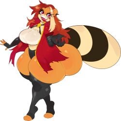 ass breasts bulumble-bee ear_piercing female female_focus female_only fur huge_ass original original_character piercing sharp_teeth starla_(ownintime) tanuki thick_thighs thighs wide_hips