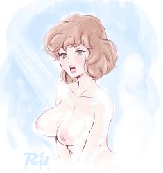 april_o'neil april_o'neil_(tmnt_1987) artist_name big_breasts blush breasts brown_hair light-skinned_female light_blush looking_at_viewer nipples nude nude_female open_mouth r3dfive short_hair showering solo solo_female solo_focus suds teenage_mutant_ninja_turtles teenage_mutant_ninja_turtles_(1987) wet wet_body