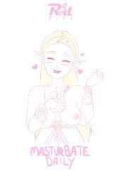 artist_name blonde_hair blush blush_lines bracelets breasts breasts_out breath_of_the_wild closed_eyes dress elf_ears english_text gesture jerk_off_instructions long_hair love_hearts masturbation_gesture necklace nintendo nipples princess_zelda r3dfive smile smiling smiling_at_viewer solo solo_female solo_focus text the_legend_of_zelda the_legend_of_zelda:_breath_of_the_wild white_background white_dress wholesome zelda_(breath_of_the_wild)