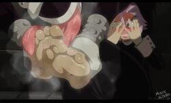 androgynous blush crona_(soul_eater) feet feminine_male foot_fetish foot_focus licking licking_feet licking_foot meteorreb0rn pink_hair ragnarok_(demon_sword) soles soul_eater