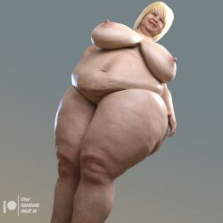 3d 3d_(artwork) areolae ass bbw belly big_ass big_breasts blonde_hair blue_eyes breasts cellulite daz3d daz_studio dialogue fat fat_woman female gilf granny hand_on_butt hips large_ass large_breasts looking_at_viewer lowhangingfruit3d_(artist) mature_female nipples nude nude_female old_woman original_character overweight overweight_female pinup solo solo_female solo_focus thick_ass ugly_bitch ugly_woman wide_hips