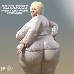 3d 3d_(artwork) angry areolae ass bbw big_ass big_breasts blonde_hair blue_eyes breasts butt_focus clothed daz3d daz_studio dialogue fat fat_ass fat_woman female gilf granny hand_on_butt hips large_ass large_breasts looking_at_viewer lowhangingfruit3d_(artist) mature_female old_woman original_character overweight overweight_female skirt solo solo_female solo_focus suit thick_ass ugly_bitch ugly_woman wide_hips