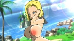 3d android android_18 angry anotherthrowaway athletic athletic_female big_breasts big_nipples blonde_eyebrows blonde_hair blue_eyes blush cel_shading cyborg dragon_ball dragon_ball_super dragon_ball_z exhibitionism fit_female huge_breasts large_breasts large_nipples ltiberium77_(artist) robot robot_girl sfm source_filmmaker wide_hips