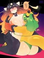 3mangos ampharos anthro ass bell bell_collar big_breasts black_hair blush bra breasts catfish chromapan cleavage clothed clothing collar duo female female/female fish generation_2_pokemon gradient_hair green_hair hair hi_res marine multicolored_hair nipple_fetish nipple_play nipple_suck nipples orange_hair panties pokémon_(species) pokemon pokemon_(species) red_eyes species_request sucking underwear