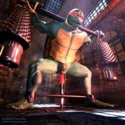 3d 3d_(artwork) absurd_res anthro blender_(software) bondage bound chastity_cage chastity_device digital_media_(artwork) dildo dungeon exercise hi_res male male_only michelangelo_(tmnt) predicament predicament_bondage reptile scalie sex_toy slave solo solo_male stormrider teenage_mutant_ninja_turtles torture turtle weights workout