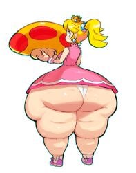 1girls ass_bigger_than_head ass_bigger_than_torso bbw big_ass big_breasts bottom_heavy cellulite dreaminerryday enormous_ass fapolantern fat fat_ass fat_legs fat_legs_skinny_body fat_woman female female_only huge_ass hyper hyper_ass hyper_thighs long_hair looking_at_viewer looking_back mario_(series) mario_tennis mega_mushroom mushroom pantyshot pantyshot_(standing) pawg pear_shaped princess_peach solo solo_female thick_thighs