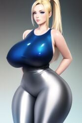 ai_generated blonde_hair blue_eyes blue_tank_top curvaceous curvy curvy_figure grey_leggings huge_ass huge_hips leggings long_hair looking_at_viewer nai_diffusion ponytail shiny_clothes shiny_hair shiny_skin stable_diffusion tank_top thick_thighs thunder_thighs voluptuous wide_hips