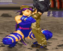 1boy 1girls animated asian asian_female big_breasts blonde_hair blowjob breasts crossover eastern_and_western_character fatal_fury female garou:_mark_of_the_wolves gettag interracial king_of_fighters latex_suit m.u.g.e.n male marvel oral oral_sex pixel_animation pixel_art psylocke purple_hair snk squatting squatting_blowjob squatting_position straight terry_bogard white_male x-men
