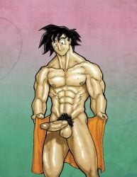 balls big_penis black_hair boner dragon_ball dragon_ball_z erection kain3 male male_only muscles muscular nude open_towel penis saiyan solo solo_male son_goku towel wet