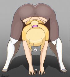 blonde_hair coloranon giantess huge_ass solo_female stretching wide_hips