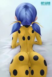 alternate_costume alternate_costume_color art-germ ass ass_focus bodysuit cameltoe female jumpsuit ladybug_(character) lying_down lying_on_stomach marinette_cheng marinette_dupain-cheng miraculous:_tales_of_ladybug_and_cat_noir miraculous_ladybug tagme