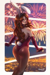 1girls bunny_ears bunny_girl bunnysuit clothed clothing female female_only fireworks league_of_legends leona_(league_of_legends) light-skinned_female light_skin red_hair velvetqueenh