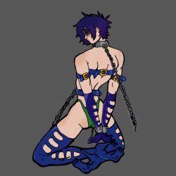 2d_(gorillaz) bdsm_gear black_eye bloody_nose blue_hair bruises carved_name chains collar gloves gorillaz green_panties heels leather leather_straps male_only no_eyes scars sweat