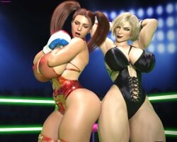 2girls 3d 3d_(artwork) artist_name ash_(death_kahn) athletic athletic_female big_breasts black_boxing_gloves black_gloves bottom_heavy boxing boxing/wrestling_beauties_universe boxing_gloves boxing_ring breasts busty candice_vixen cleavage curvaceous curvy curvy_figure daz3d daz_studio digital_media_(artwork) dreamcandice eyebrows eyelashes eyes female female_focus female_only fit fit_female french_flag_boxing_gloves gloves hair hips hourglass_figure huge_breasts human large_breasts legs light-skinned_female light_skin lips lower_body mature mature_female original original_character thick thick_legs thick_thighs thighs top_heavy upper_body voluptuous waist wide_hips