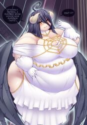 1girls 2023 albedo_(overlord) bbw big_ass big_belly big_breasts black_hair black_wings dark_background fat fat_arms fat_ass female female_only gloves horns huge_ass huge_belly huge_breasts huge_thighs light-skinned_female looking_at_viewer obese obese_female overlord_(maruyama) overweight overweight_female pixiveo smile smiling smiling_at_viewer smirk solo solo_female succubus text thick_ass thick_thighs thighs white_dress wings yellow_eyes