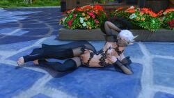 alphinaud_leveilleur black_dress feet femboy final_fantasy_xiv girly stirrup_legwear