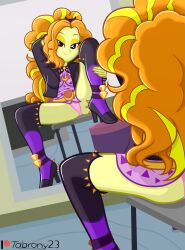 1girls adagio_dazzle artist_signature ass boots equestria_girls female female_only friendship_is_magic hasbro high_heel_boots high_heels mirror my_little_pony panties reflection smiling solo solo_female spread_legs stockings tabrony23 underwear