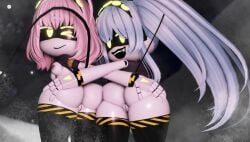 2girls 3d ass ass_focus female female_only humanoid j_(murder_drones) murder_drones pussy roblox robot robot_girl robot_humanoid rustfuix screen_face small_breasts tail thick_ass thick_thighs thighhighs