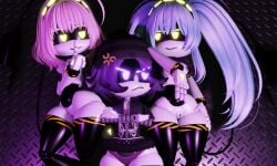 3d 3girls anger_vein beanie_hat bottomless bottomless_female female_only glitch_productions j_(murder_drones) murder_drones purple_eyes purple_hair pussy roblox robot robot_girl robot_humanoid robot_joints robotic_arm robotic_limb rustfuix thick_thighs thighhighs uzi_(murder_drones)