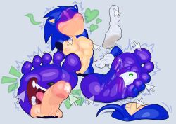 5_toes anthro ass balls biped blush bodily_fluids crying_laughing detachable erection feet foot_fetish foot_focus foot_play genital_fluids genitals hi_res laugh male male_foot_fetish male_only modular mouse_cursor nipples penis precum sega soles solo sonic_(series) sonic_the_hedgehog sonic_the_hedgehog_(series) sweetsubspace tears tickle_torture tickling toes