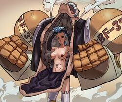 1girls blue_hair blush breasts cutty_flam cyborg dachaku female female_only franky genderswap_(mtf) mecha nude one_piece perky_breasts rule_63 short_hair smell steam sweat