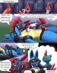 breasts comic cum english_text female lucario male mykiio nintendo nipples penis pokemon pokemon_(species) pokemorph pussy sneasel straight tail text weavile