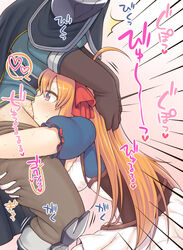 /\/\/\ 1boy 1girls ahoge blonde_hair blue_eyes blush breasts clothing commentary_request cygames deepthroat deepthroat_hug emphasis_lines fellatio female gloves hair_ribbon head_grab heart heart-shaped_pupils highres hug light-skinned_female light-skinned_male light_skin long_hair oral orange_hair pecorine penis princess_connect! puffy_short_sleeves puffy_sleeves rantana_(lalalalackluster) red_ribbon ribbon short_sleeves solo_focus spoken_heart straight sweat symbol-shaped_pupils uncensored