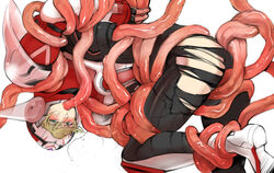 1boy armor barnaby_brooks_jr blonde_hair blue_eyes blush fleshy_tentacle male malesub tentacle tentacle_in_mouth tentacle_on_male tentacles_on_male tiger_&_bunny