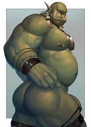 1boy 2017 areola ass bald belly biceps bracelet brown_nose dsharp_k ear_piercing eyebrow_piercing facial_piercing fangs flaccid green_eyes green_nipples green_penis green_skin humanoid humanoid_penis jewelry looking_at_viewer male male_only manly musclechub musclegut muscular necklace nipple_piercing nipples nose_piercing orc orc_male pecs penis piercing presenting scar sharp_teeth side_view simple_background solo solo_male teeth thick_thighs triceps tusks vein veiny_muscles veiny_penis