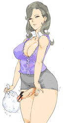 1futa breasts censored cleavage futa_only futanari highres intersex kyura9een large_breasts milf miniskirt penis precum skirt solo