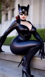 1girls ai_generated batman_(series) big_ass big_breasts bodysuit catwoman dc dc_comics female female_only heels high_heels light-skinned_female light_skin looking_at_viewer red_hair rubber_suit solo spicier_drip thick thick_ass thick_hips thick_legs thick_thighs