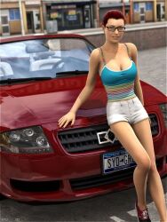 audi breasts car cleavage clothing glasses sydgrl3d