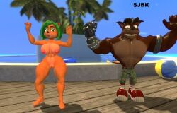 3d ami_bandicoot bandicoot big_breasts crash_(series) crash_team_racing_nitro-fueled crunch_bandicoot flexing flexing_bicep male/female nude_female pose