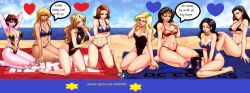 6+girls 8girls avengers beach bikini black_canary black_widow_(marvel) bobbi_morse carol_danvers crossover dc dc_comics dinah_lance female female_only harem helena_bertinelli huntress_(dc) jadenkaiba janet_van_dyne justice_league looking_at_viewer marvel marvel_comics mockingbird_(marvel_comics) ms._marvel ms._marvel_(carol_danvers) multiple_girls natasha_romanoff one-piece_swimsuit perfect_body speech_bubble swimsuit tagme the_avengers:_earth's_mightiest_heroes wasp_(earth's_mightiest_heroes) wasp_(marvel) whore_eyes wonder_woman wonder_woman_(series) zatanna zatanna_zatara