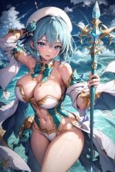 1girls ai_generated aqua_eyes aqua_hair armpits bikini breasts female hat hi_res hips holding_object huge_breasts large_breasts light-skinned_female light_skin long_hair mage mage_hat massive_breasts original original_character stable_diffusion staff thick_thighs thighs voluptuous wide_hips