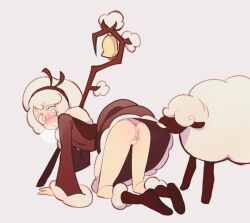 1girls anus ass blush boots bottomless censored cookie_run cotton_cookie female no_panties pussy sheep tagme white_hair