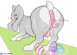 1girls animal_genitalia animal_pussy anus blush bodily_fluids crotchboobs destabilizer easter easter_egg egg egg_laying equid equine equine_genitalia equine_pussy female female_only feral fur genital_fluids genitals grey_body grey_fur hi_res holidays horse hybrid lagomorph leporid long_ears looking_at_viewer looking_back looking_back_at_viewer mammal nipples puffy_anus pussy pussy_juice rabbit rear_view smile solo