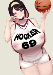 1girls 69_(number) basketball big_breasts blue_eyes breasts busty clothes_writing curvaceous curvy curvy_body curvy_female curvy_figure dearonnus female hooker huge_breasts large_breasts nipples nipples_visible_through_clothing original original_character voluptuous