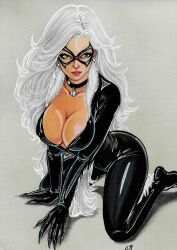 1girls 2023 black_cat_(marvel) curvy_body curvy_female curvy_figure ed_benes_studio felicia_hardy huge_breasts latex_suit long_hair marvel marvel_comics seductive_look skin_tight solo_female solo_focus spider-man_(series) victim_official white_hair