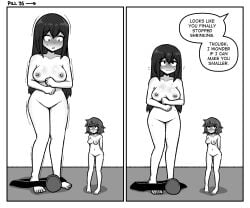 breasts comic comic_page female female_only huge_breasts inksgirls larger_female monochrome multiple_girls page_35 shrinking size_difference