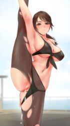 1girls after_sex brown_eyes brown_hair copyright_request covered_nipples cum cum_in_pussy cum_inside female female_focus female_only leg_up metal_gear_solid metal_gear_solid_v panties_aside pantyhose pussy quiet quiet_(metal_gear) revealing_clothes ripped_clothing ripped_pantyhose shpo skimpy_clothes solo uncensored